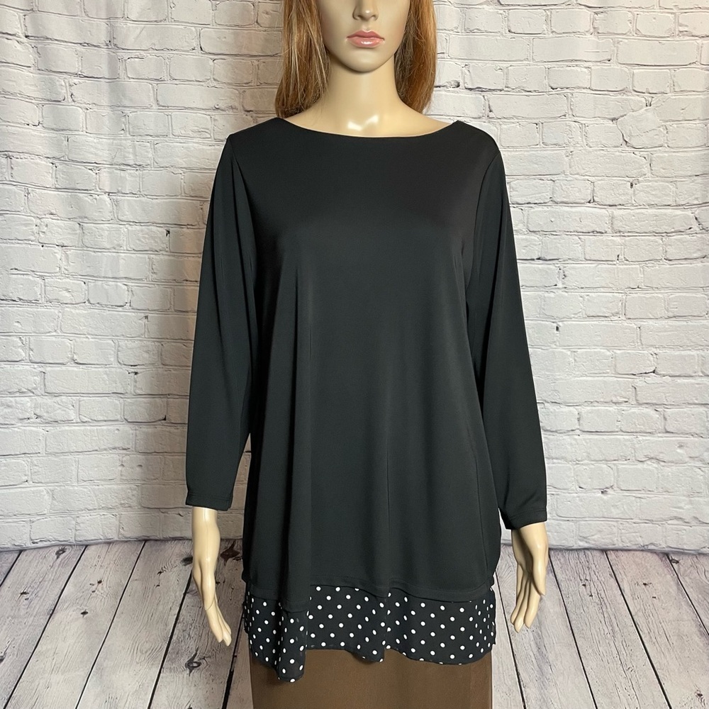 Susan Graver Premier Black With Polka Dot Trim Tunic Top Size L